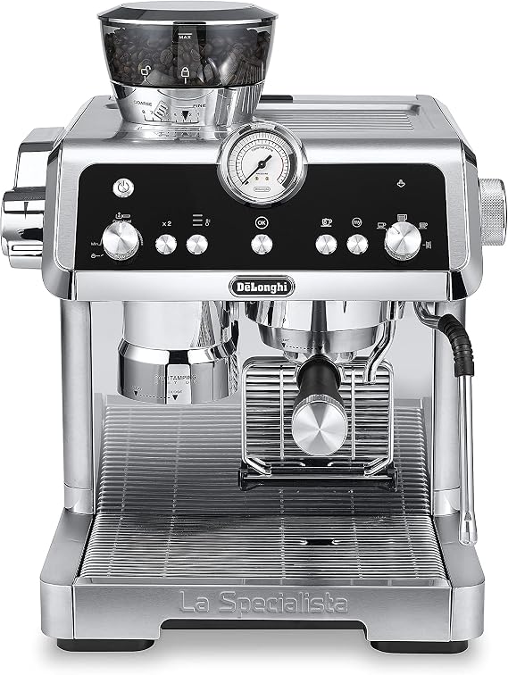 De'Longhi デロンギ Espresso Maker La Specialista Prestigio EC9355J-M Cappuccino, Latte Art, Espresso Machine with Grinder, Smart Tamping, Comprehensive Barista Tools, 2-Tier Cup Holder Metal Silver