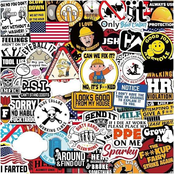 Hard Hat Stickers, 120 Pieces Waterproof Safety Decals, Electrician Helmet and Toolbox Stickers with Fun Designs, Construction Laptop Bike Motorcycle, Kids Pretend Play, DIY Decoration Accessories