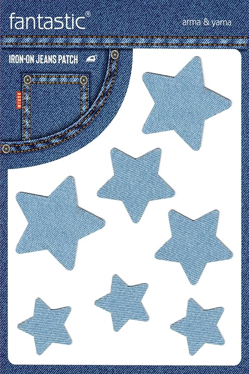 Ütü Ile Yapışan Kot Arma Patch Kot Yaması, Denim Jeans Onarım & Dekoratif amaçlı Yıldız (Buz Mavi)