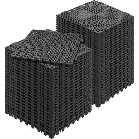 VEVOR Modular Interlocking Cushion, 55 Pack 30 x 30 cm Splicing Drainage Mats, Soft PVC Interlocking Drainage Floor Tiles, Non-Slip Drainage Holes for Restroom, Bathroom, Kitchen, Pool, Wet, Black