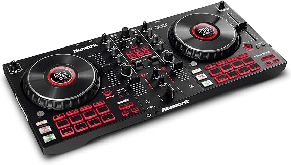 Numark Mixtrack Platinum FX + SoundSwitch Micro DMX Interface - DJ Controller for Serato DJ with 4-Deck Control + USB to DMX Interface with 3 Months Free SoundSwitch Software Access