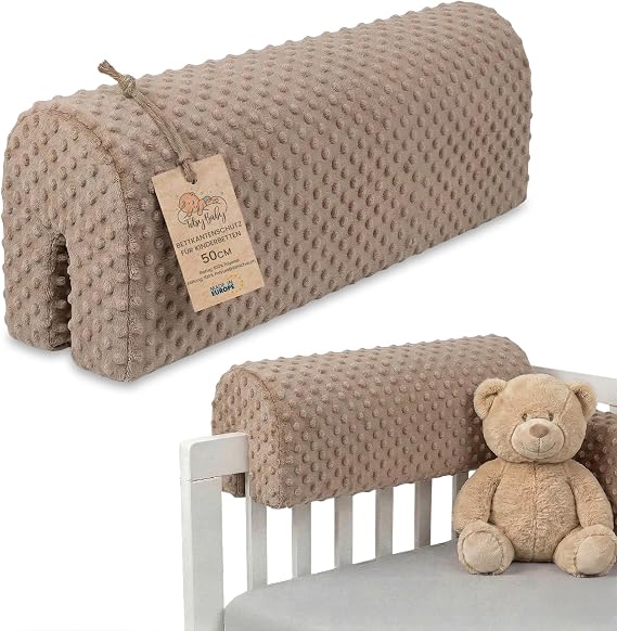 Bed Edge Guard Kids Rail Frame Protector Box Spring Safety Barrier 50 cm - Baby Fall Shield with Removable Cover Cushion for Children Toddler Crib Brun Beige 