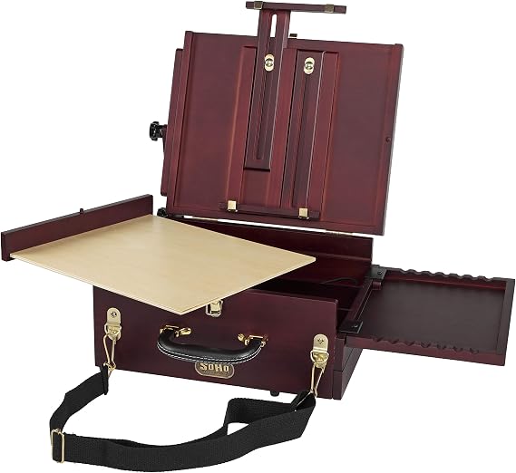 Soho Urban Artist Pochade Box for Plein-Aire Painting French Easel, Lightweight, Portable & Adjustable, Mahogany Finish