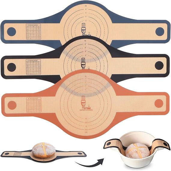 SUPER KITCHEN 3PCS 24&21cm Silicone Bread Sling Dutch Oven Sourdough Baking