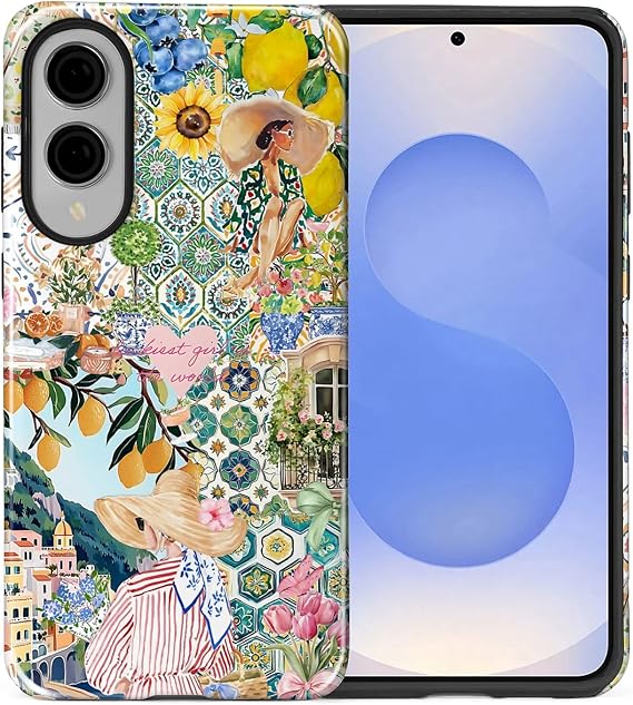 Case Designed for Samsung Galaxy S25 Edge, Hybrid 2-Layer Case, Military-Grade Protection Durable Shockproof Anti-Scratch Phone Case, Italian Summer Collage