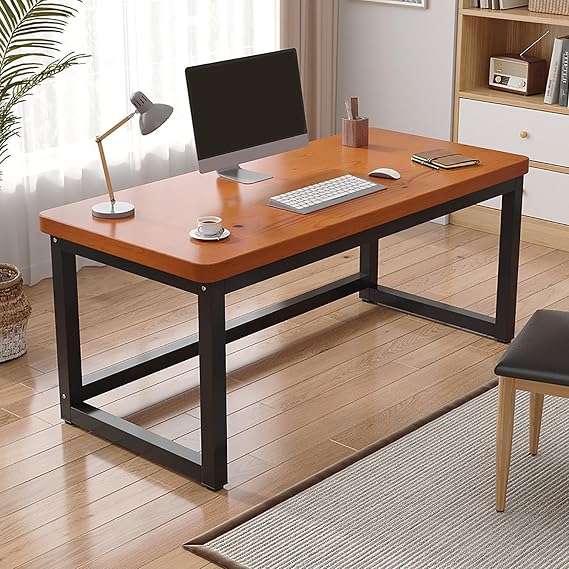 Gaming Desk Computer Desk Office Table 5cm Thick Solid Wood Tabletop Laptop Table Easy To Assemble Adjustable Height Suitable For Office And Home Use(Walnut color,100cm)