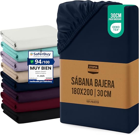 Utopia Bedding Fitted Sheet 180 x 200 x 30 cm - Navy Blue - (180 Bed)