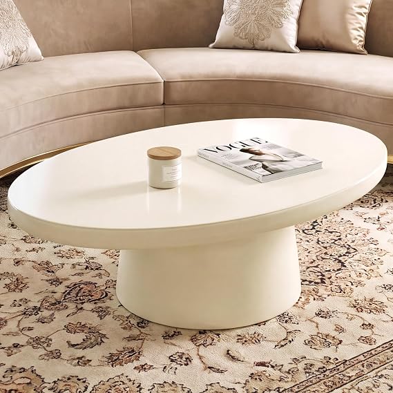 Guyii 116CM Oval Coffee Table, Cream White, Modern Style