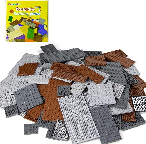 Cabeeskii 130 Pieces Classic Building Plate, 3 Color with 11 Size Baseplate, Compatible with Lego Parts and Pieces, Building Bricks, for Most Brands (Dark Grey, Light Grey, Brown)