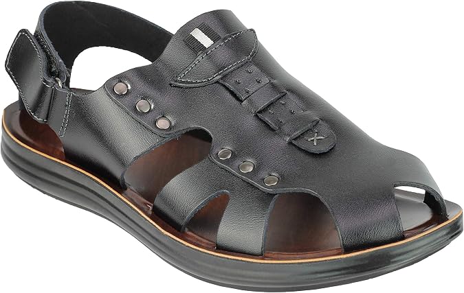 Xposed Mens Black White Leather Strap Sandals Gladiator Summer Beach Walking Mules Shoes