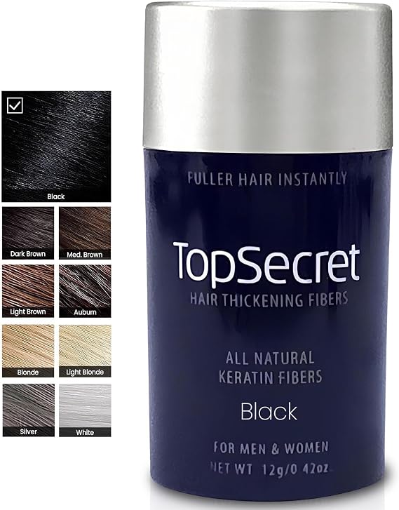 Top Secret ヘア 増粘 建物繊維 詰め替え - 検出不能&天然ヘアフィラー - 男女兼用 - 細い薄毛を即座に充填 - 耐候&耐汗性 ブラック、レギュラー