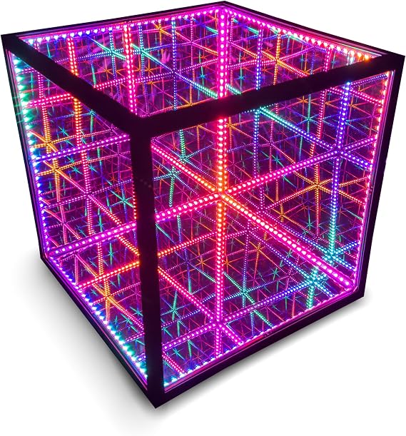 The Hyperspace Lighting Company HyperCube Infinity Cube LED Light - 15-Inch Sound Reactive Table Desktop Lamp - Cool & Creative RGB Multicolor Decorative Mirror Art Desk Night Light [Energy Class F]
