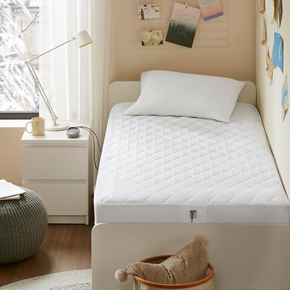 Beautyrest Secure Comfort Technology-Luxury Quilted Electric Mattress Pad with Deep Pocket-5-Setting Heat Controllers, Polyester, White, Twin