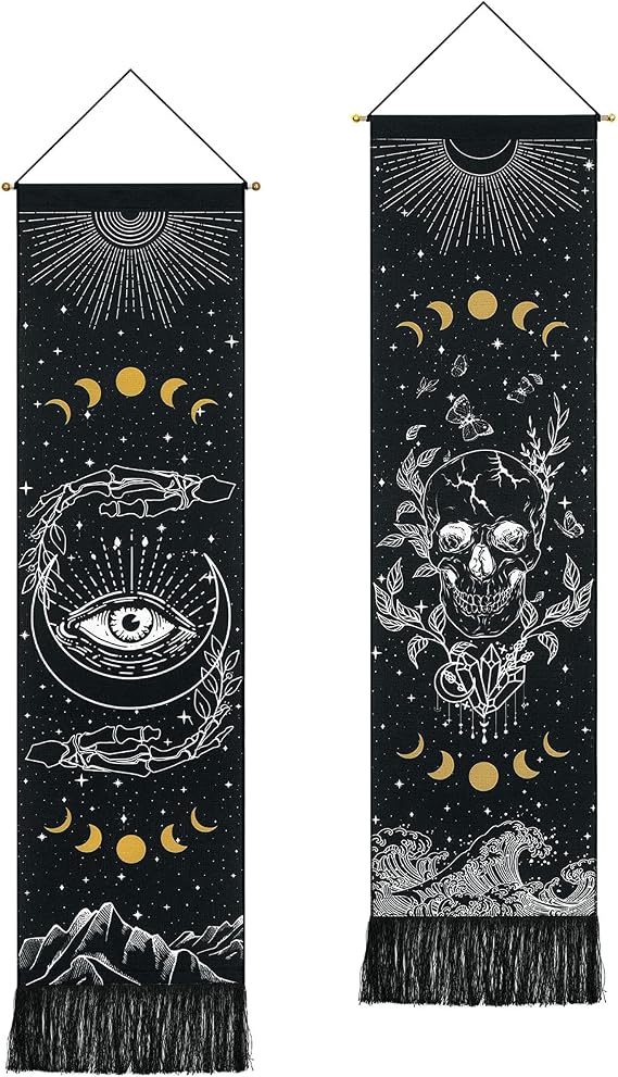 Yugarlibi 2 Pack Skull Tapestries Moon Phases Wall Hanging 130x32.5cm