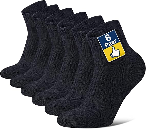 Niofind Pack of 6 pairs of men's and women's breathable cotton sports socks for running, fitness and everyday use