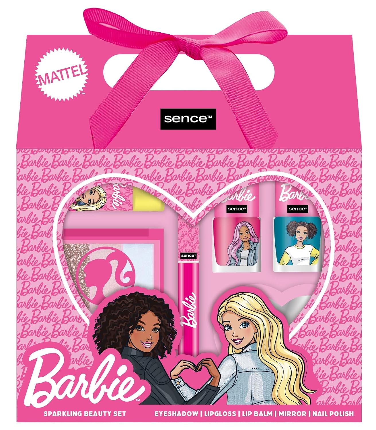 Barbie Beauty Gift Set 6 Pieces Vegan Face Care Lip Care Lip Gloss Lip Balm Eye Care Eyeshadow Mirror Nail Polish Make-Up Sence Make Up