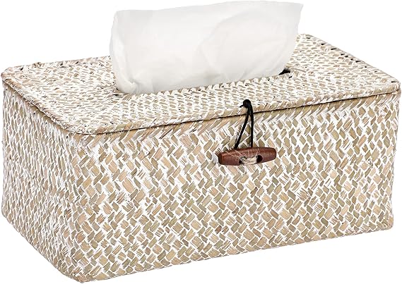 SUMNACON Rectangular Seagrass Cosmetic Tissue Box for Household Decoration