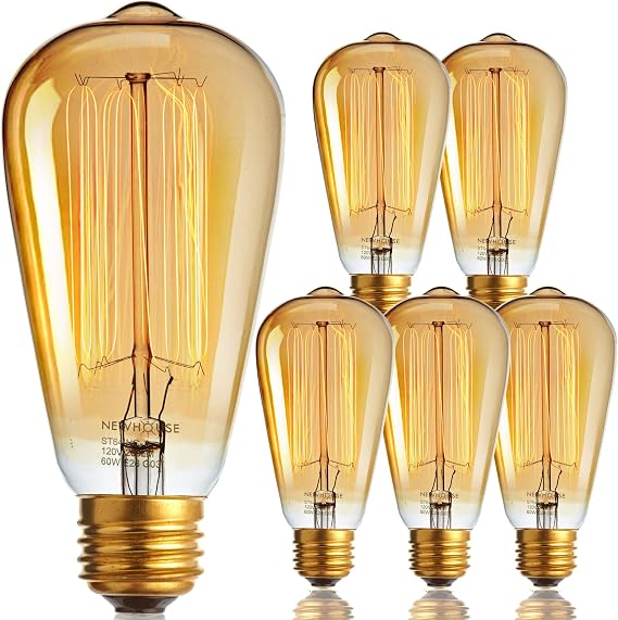 Newhouse Lighting Vintage Edison Filament Light Bulb - St64 - Dimmable - by Medium Standard Base E27 - Squirrel Cage 6 Pack