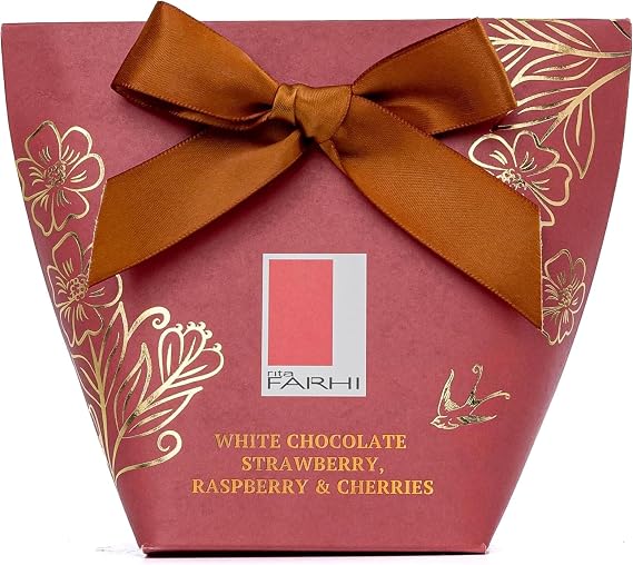 Rita Farhi White Chocolate Strawberry, Raspberry & Cherries in Gift Box with Bow, 130g