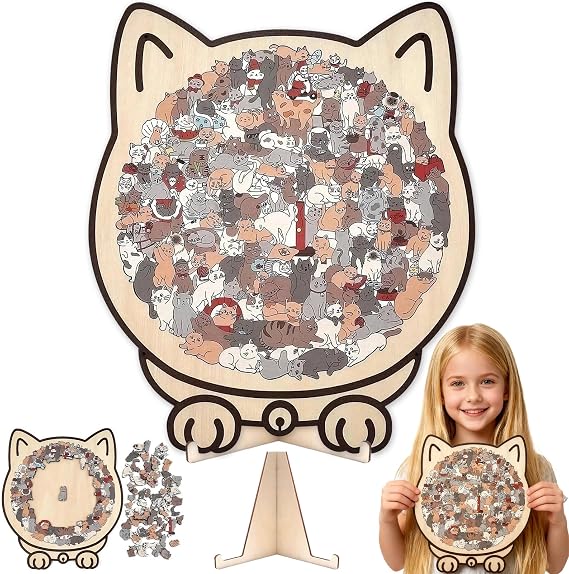 Cat Shaped Puzzle,135-piece Morandi-Colored Cats Wooden Jigsaw Puzzle Adorable Detailed Cat-Themed Pieces Unique Animal Shape Wood Puzzles Creative P-uzzle Gifts for Cats Lover Home Decor 