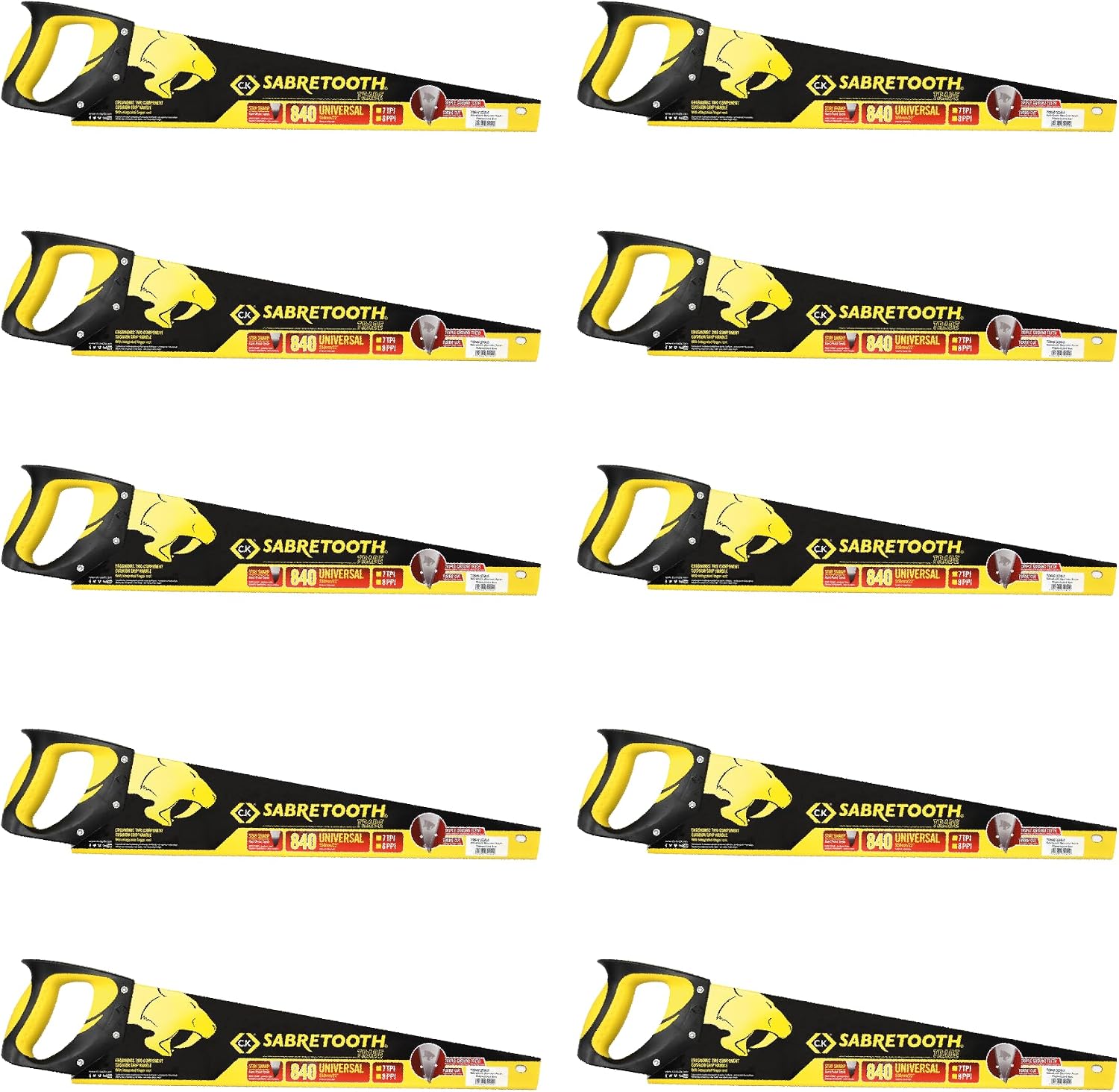 C.K Tools Sabretooth Trade Handsaw Set 10 Piece, Universal Wood Hand Saw Range, Triple Ground Teeth, 20in 500mm SK5 Steel Blade, Cushion Grip Handle, Panel Rip Crosscut Carpentry CK T0840 20