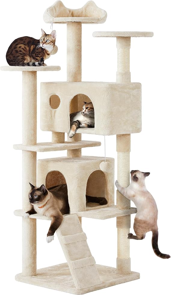 Yaheetech 178cm Cat Tree for Indoor Cats with Scratching Posts, Beige