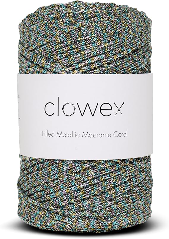Sparkle Glitter Braided Macrame Cord 2.5mm x 820 ft, Metallic Lurex Shiny Crochet Yarn 273 yds for Bag, Purse, Runner, placemat (1, Multi Light)
