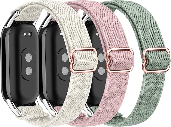 Tobfit 3-PACK Stretchy Straps for Xiaomi Mi Band 10/9/8, Braid Breathable Nylon Adjustable Replacement Bands