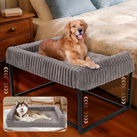 Adjustable Bedside Dog Bed for Large Dogs, Elevated Dog