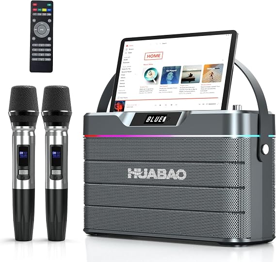Karaoke Machine - 100W Bluetooth Speaker with Super Bass, 2 Wireless Microphones, Portable PA System with LED Lights, TWS Pairing, Bass/Treble/Echo Adjustment, Professional Loudspeaker