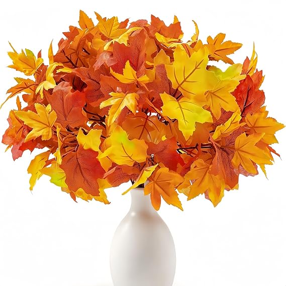 Laelfe 5 Bundles Artificial Autumn Flowers, Fake Maple Leaves Branches