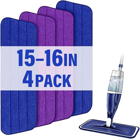 Swiffer PowerMop用再利用可能なモップパッド4個 - マイクロファイバーウェットモップ詰め替えスプレーモップパッド 洗濯機洗い可能 ハードウッドフロアモップパッド 14インチ-16インチのスプレーフロアモップ用交換用 ブルーパープル