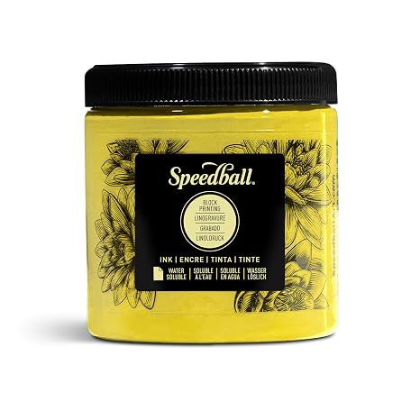 Speedball Water-Soluble Block Printing Ink 8oz Yellow, Waterproof Relief Printing Ink, Lino, Wood, Soft Block, Printing, Artist Art Tool Kit Printing Accessories, Printing, Block Printing Art Set