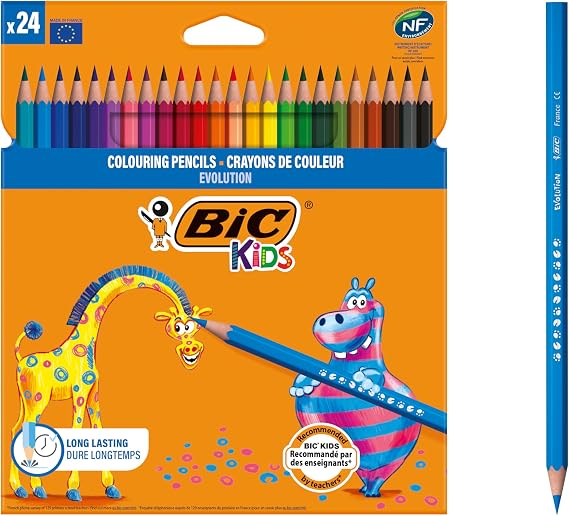 BIC Kids Evolution ECOlutions Coloring Pencils - Assorted Colors, Blister Pack of 24