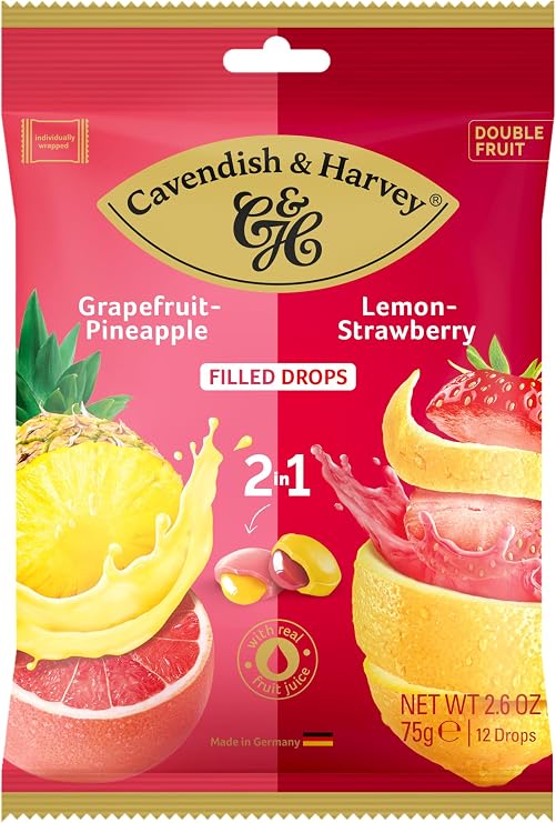 Cavendish & Harvey Filled Drops Grapefruit & Pineapple and Lemon & Strawberry 75g – Pack of 5