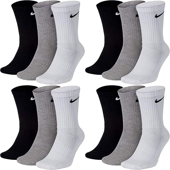 Nike U NK Everyday CUSH Crew 3PR Socks, wh(blk) / DGH(blk) / Blk(wh), 12 pairs of colourful, 38