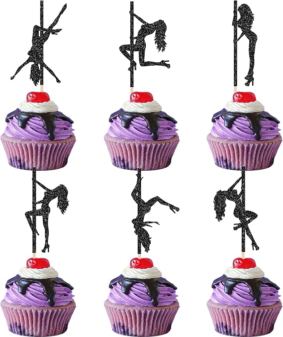 SYKYCTCY 30 Pack Pole Dance Girl Cupcake Toppers Glitter Pole Dancing Cupcake Picks Pole Dancers Cupcake Decorations for Bachelorette Wedding Bridal Shower Birthday Party Supplies Black