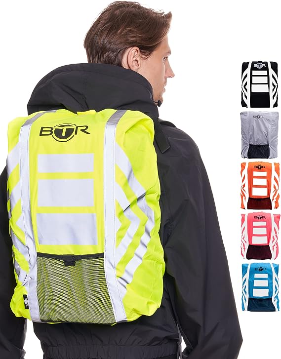 BTR Backpack Cover 100% Waterproof & High Visibility. High Viz Rucksack Cover With Reflective Tape