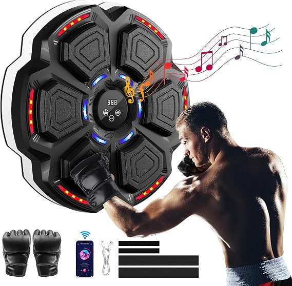 FOOING Smart Musikboxmaschine mit Bluetooth LED-Licht & Geschwindigkeitsstufen für Erwachsene & Kinder Trainingsgerät zum Stressabbau mit Boxhandschuhen für Heimtraining