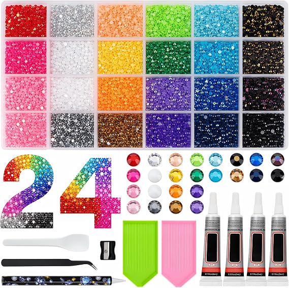24 Colours 3 mm Bedazzling Kit, 20000+ Pcs Diamonds for Crafts with Hair Removal Tweezers, Pointillism Pen, Rhinestones for Nail Decoration, Clothing, Crafts, DIY