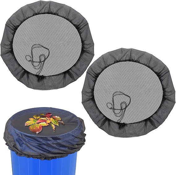 Mesh Cover for Rain Barrels, 95cm Adjustable Rain Barrel Net Cover with Drawstring Water Butt Net Lid Black for Garden 2 Pcs