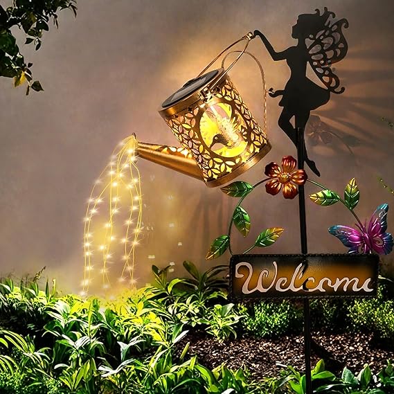 ZKLiLi Solar Watering Can with Lights,Outdoor Garden Fairy Decor Waterproof Hanging Lantern Decorations for Patio Yard Porch Lawn Pathway Walkway Statues Outdoor Decor Gifts for Mom Grandma Women [Energy Class A]