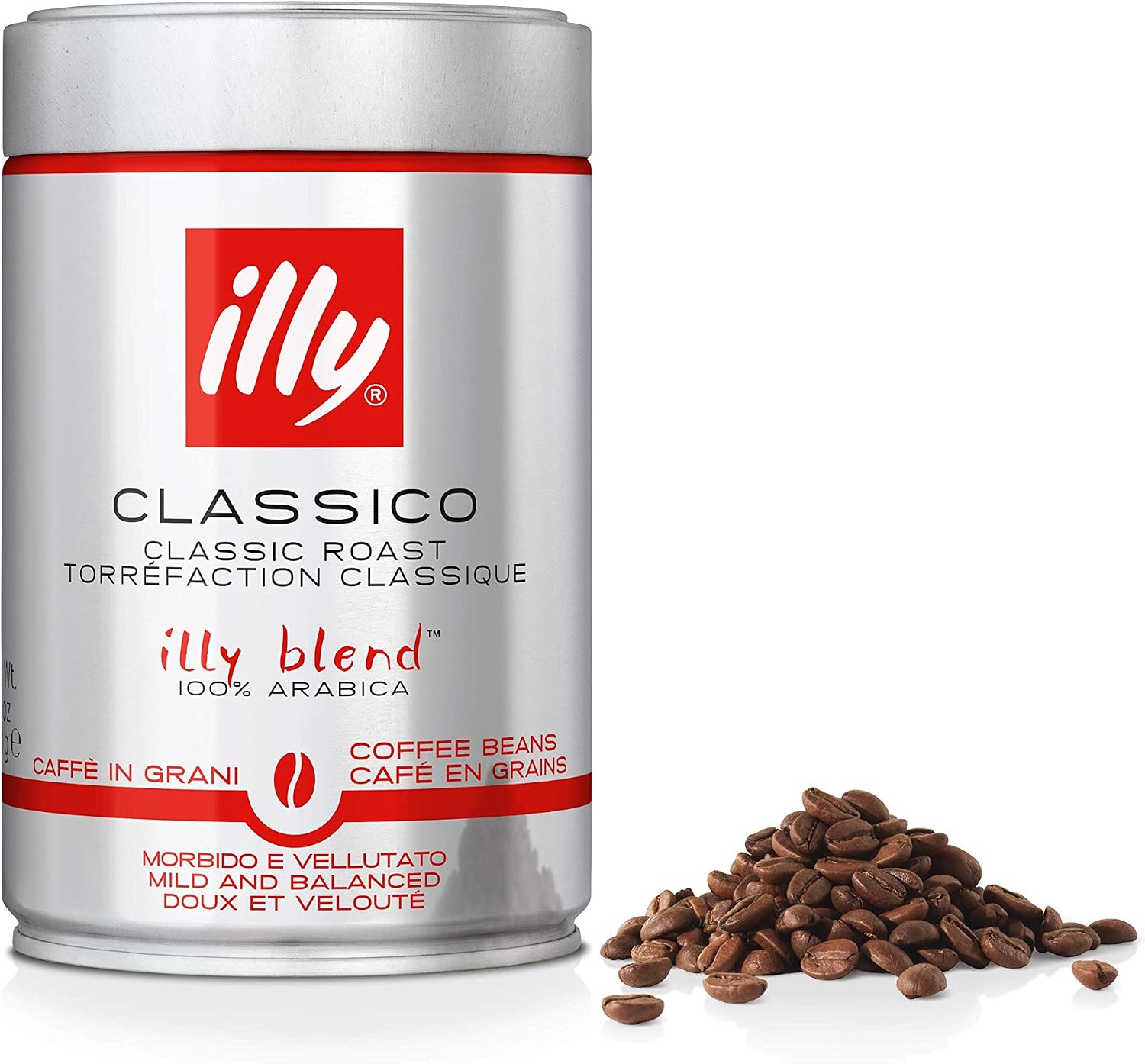 illy Classico Coffee Beans, 100% Arabica Blend, Medium Roast, Intensity 59, Smooth & Balanced with Caramel & Floral Notes, Suitable for Bean to Cup & Fresh Grinding, 250g