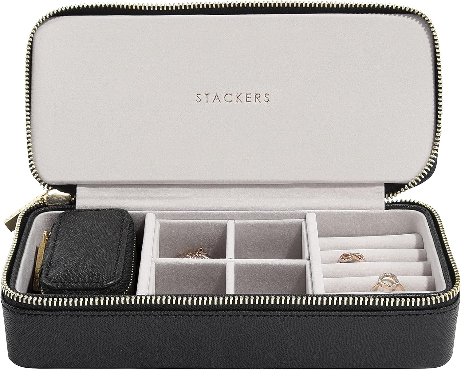 Stackers Black Large & Petite Travel Jewellery Box with Champagne Gold Fittings