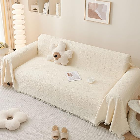 Sofa Throw for 2 Seater Sofas Large, 180x230cm, Cream