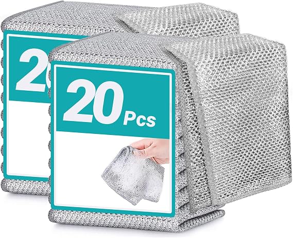 Multipurpose Non-Scratch Wire Dishcloth - Soft Wire Dishwashing Rags Safe for Non Stick Cookware for Dishes, Sinks, Counters, Stove Tops, Easy Rinsing, Durable (20Pcs)