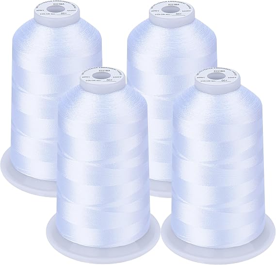 Simthread Machine Embroidery Thread 5000M King-Spools White Color for Brother/Babylock/Bernette/Janome/Singer/Kenmore Sewing and Embroidery Machine