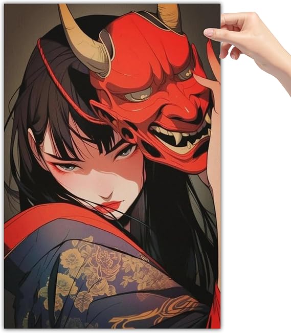 Cool Japanese Kimono Female Samurai Girl Anime Posters Room Decor Aesthetic Canvas Wall Art for Living Room Bedroom Prints Paintings Pictures Wall Decor Framed Unframed 12x18inch(30x45cm)
