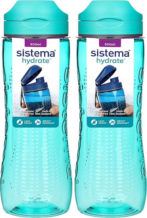 Sistema Hydrate Tritan Active Sports Water Bottle 800 Ml Leakproof Water Bottle Bpa-Free Recyclable With Terracycle Assorted Colours (Pack of 2)