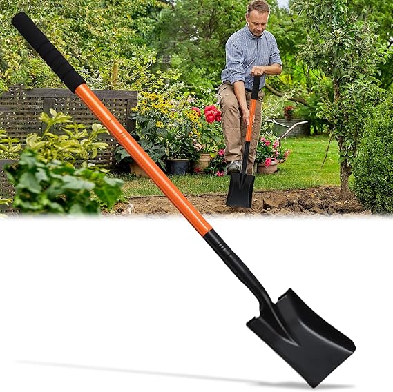 Small Garden Spades for Digging,Square Garden Spade Beach Shovels for Kids with 43.3in Handle,Heavy Duty Portable Metal Spade for Gardening Camping Trenching Edging Digging Landscaping,Off-Road,Orange